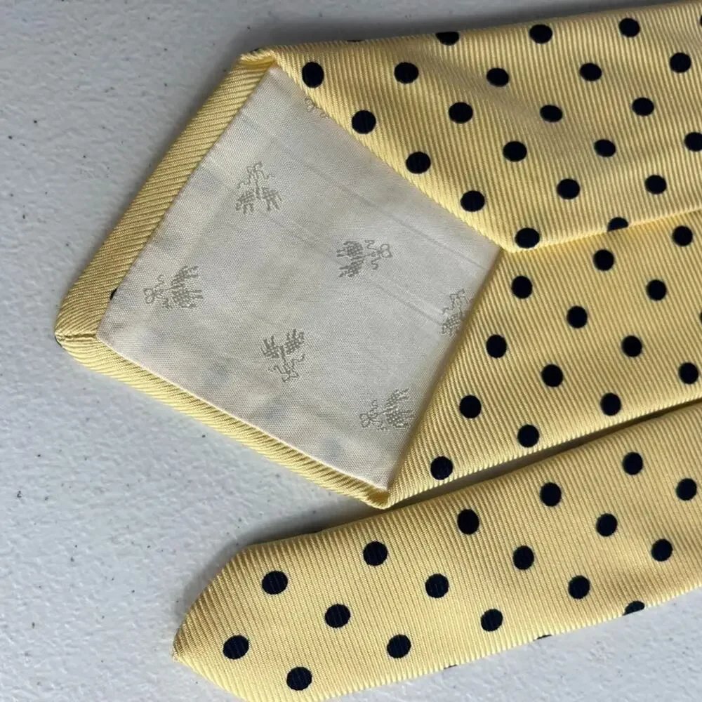Brooks Brothers Makers Tie Men's All Silk Yellow & Blue Dots Handmade In USA